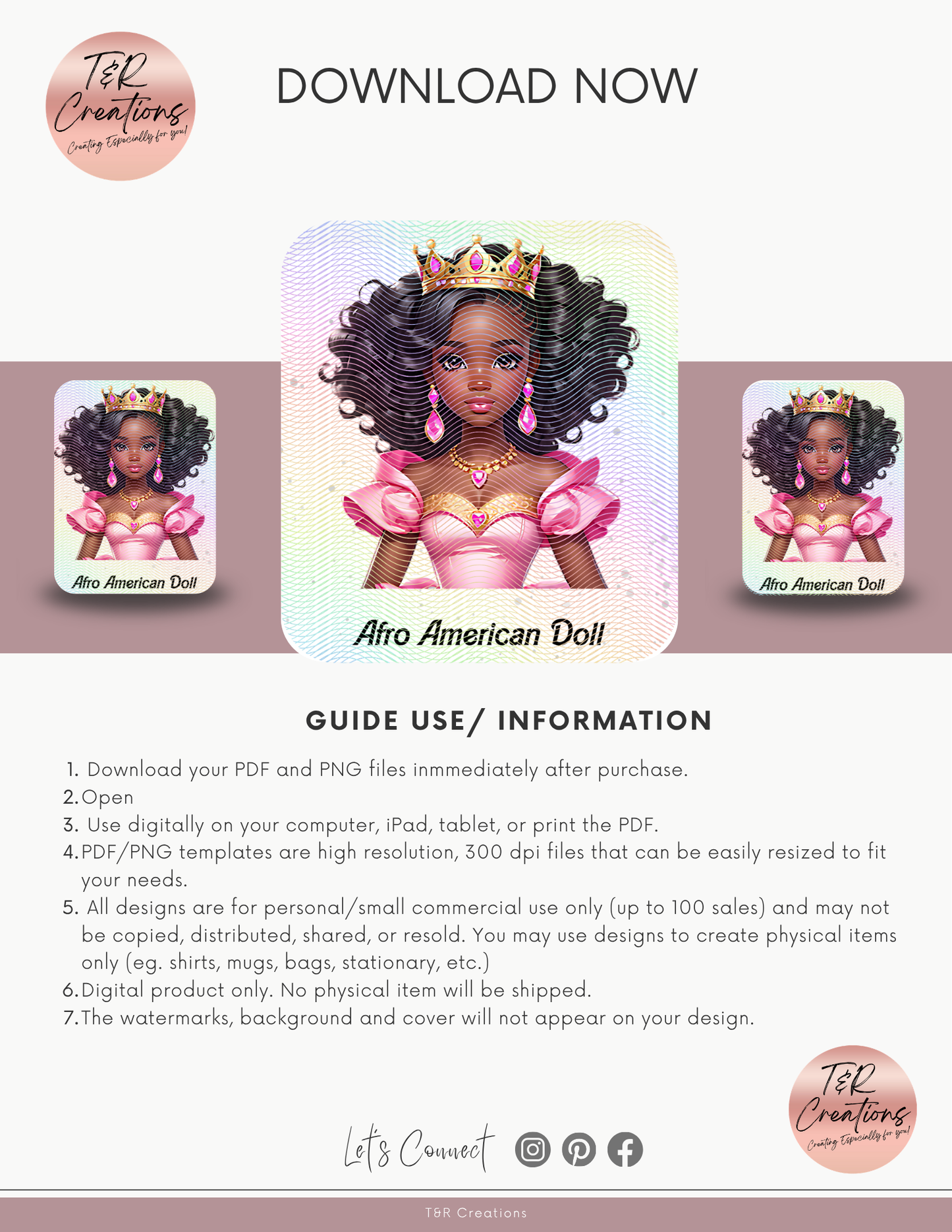 Afro Doll Printable PNG – Instant Download for Cake Toppers, Stickers & Crafts | Black Girl Clipart