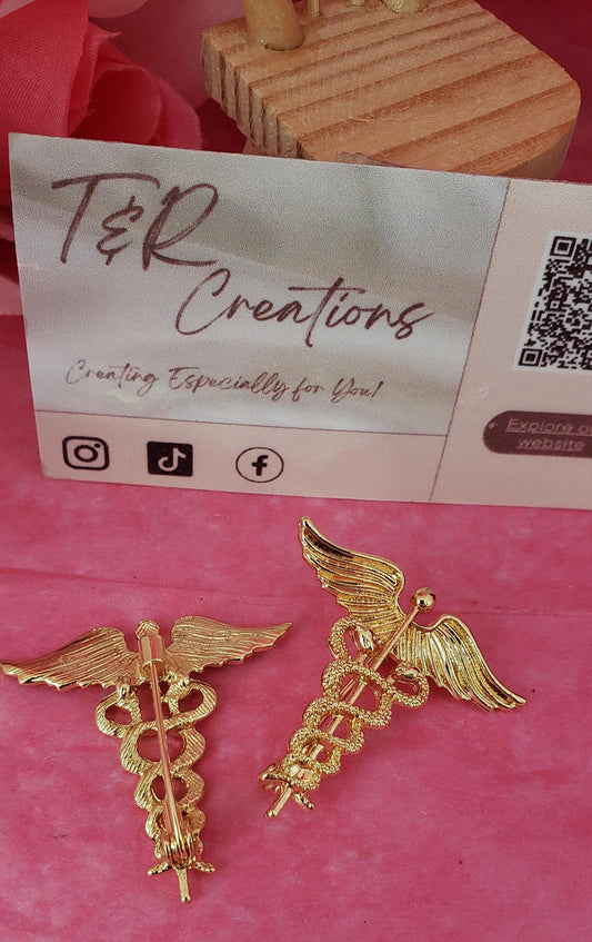 Gold Caduceus Enamel Pin: Medical Symbol, Nurse Gift