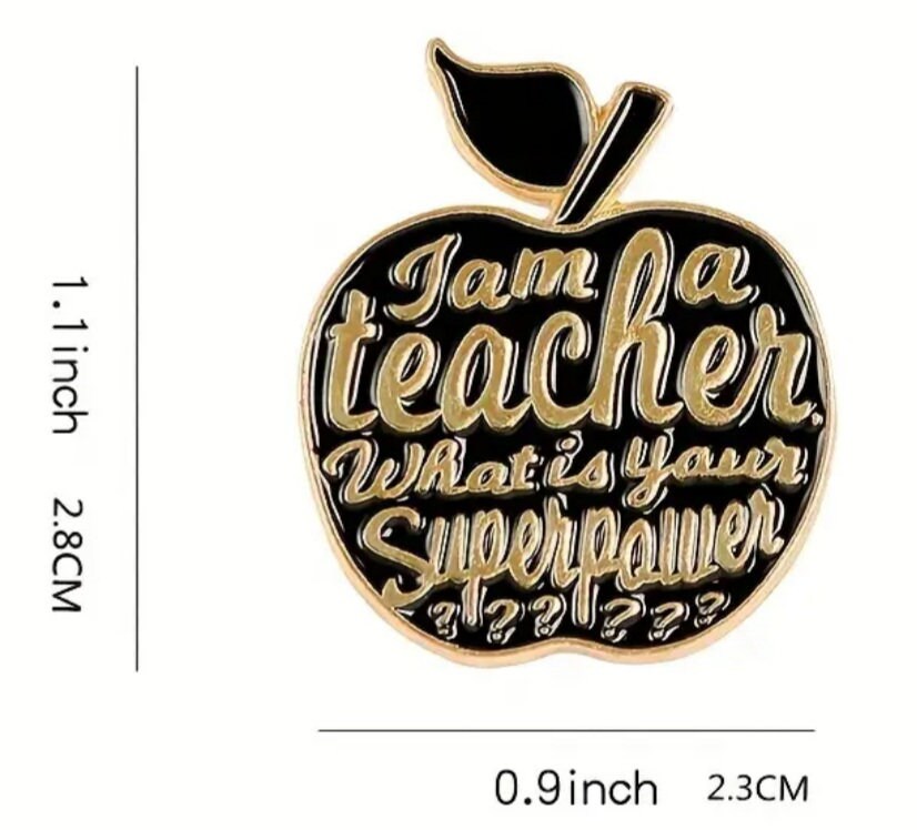 Teacher Superpower Apple red Enamel Pin - Handmade Teacher Gift