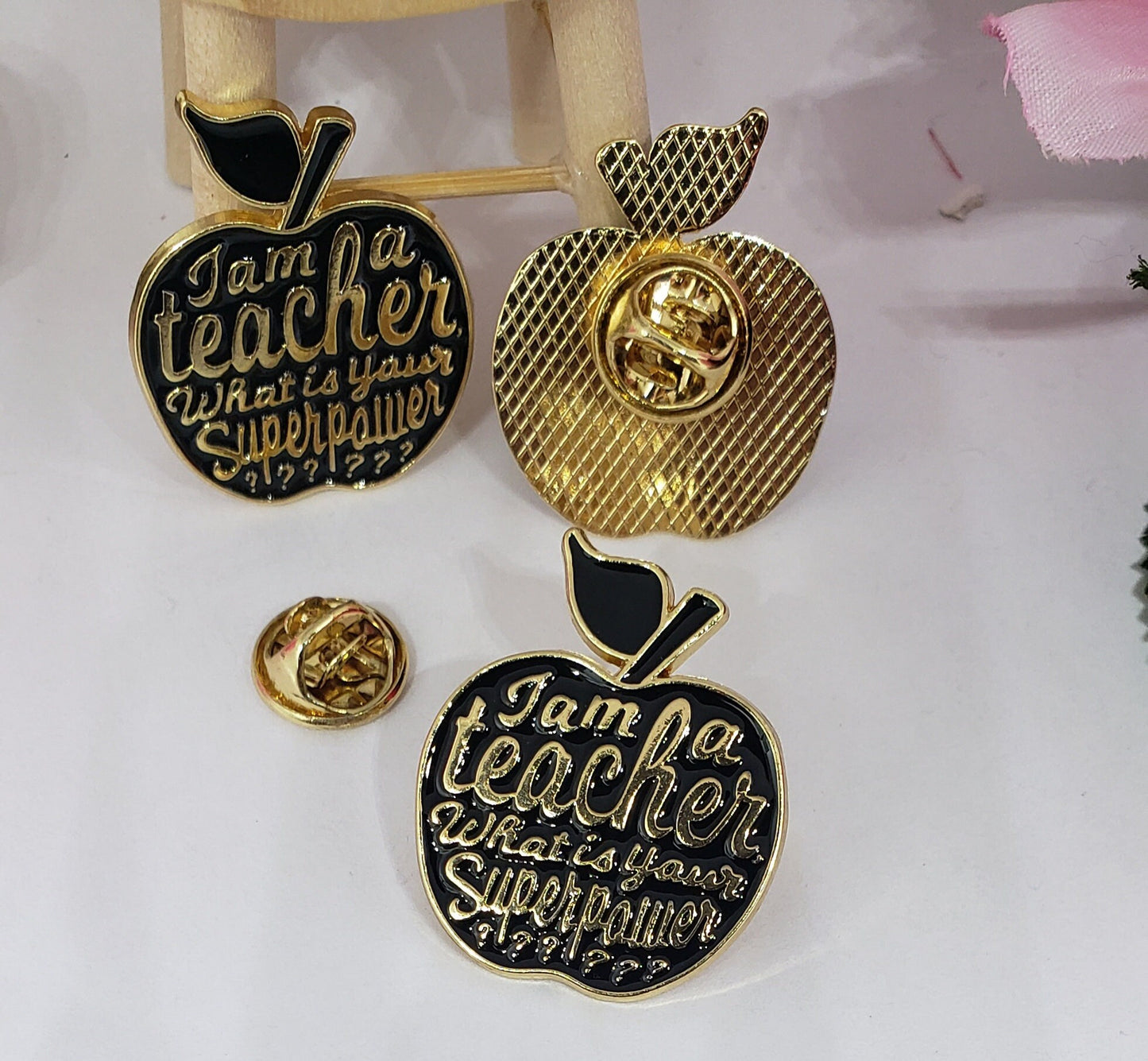 Teacher Superpower Apple black Enamel Pin - Handmade Teacher Gift