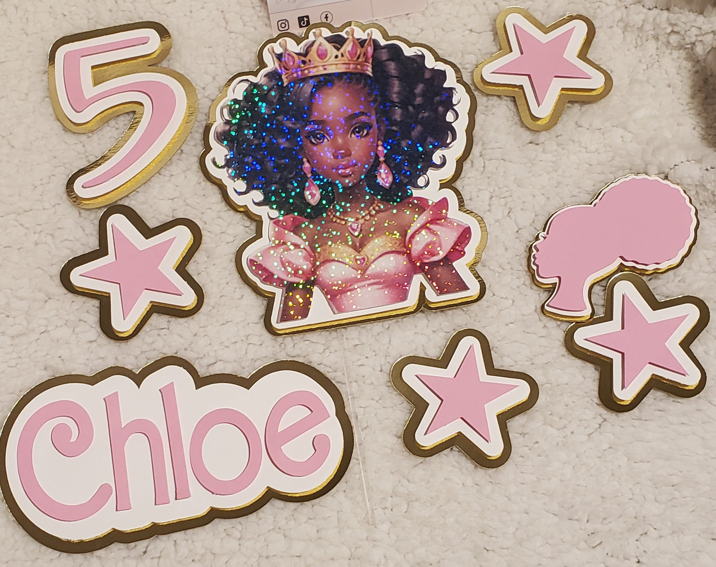 🎀 Personalized AfroAmerican Doll Cake Topper – Custom Name & Age | Elegant Birthday Decoration