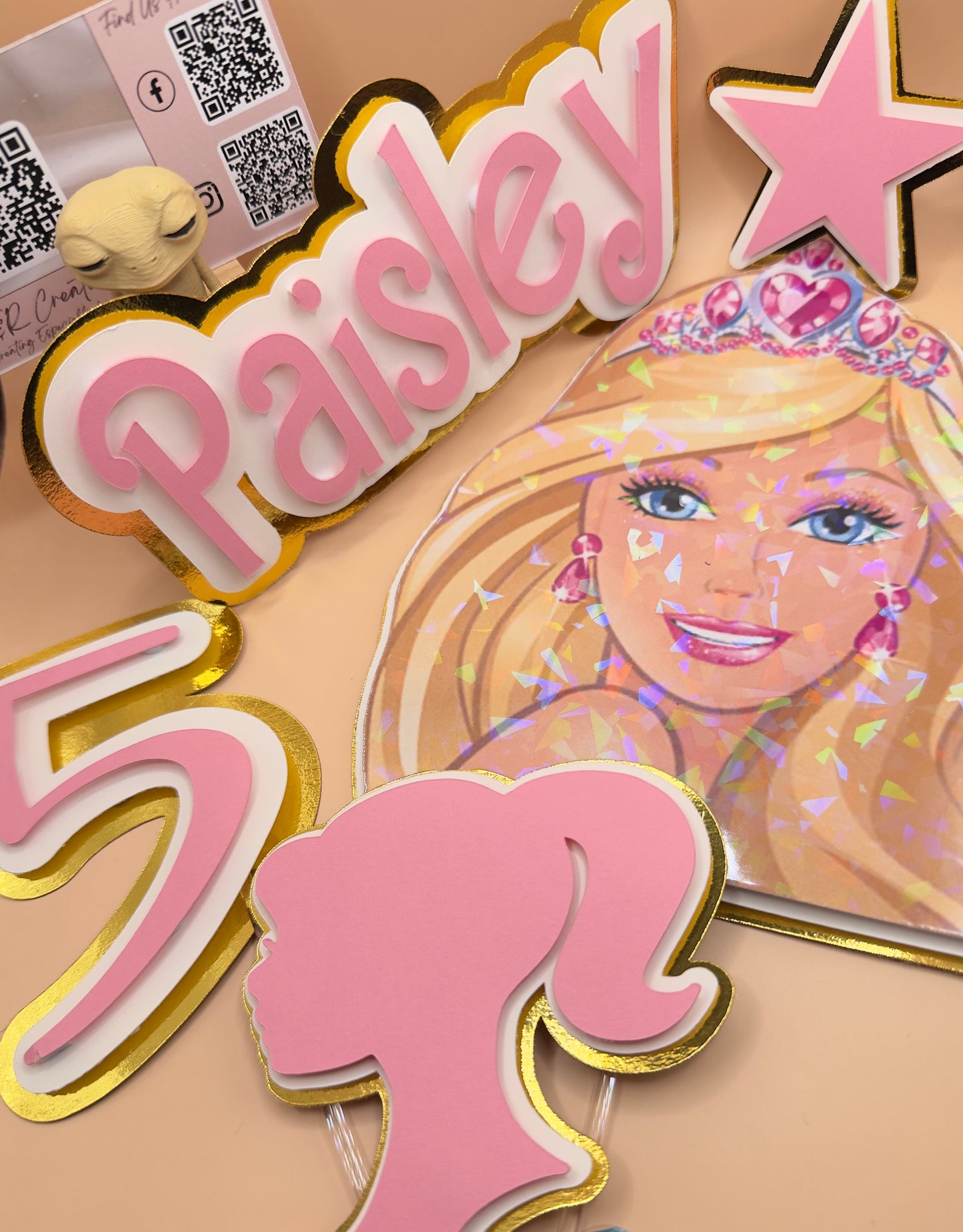 Princess Doll Personalized Cake Topper – Custom Name | Pink Elegant Birthday Decoration