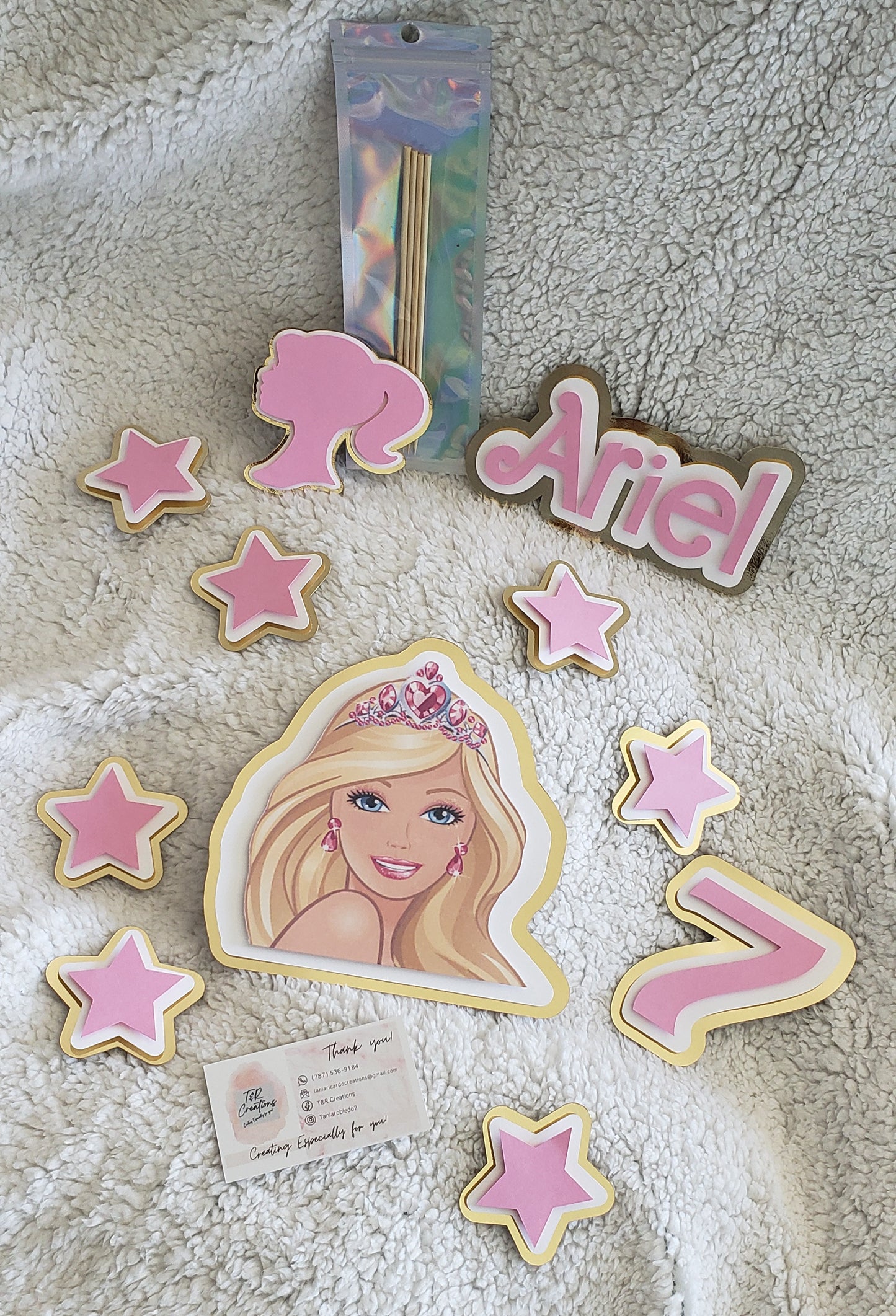 Princess Doll Personalized Cake Topper – Custom Name | Pink Elegant Birthday Decoration