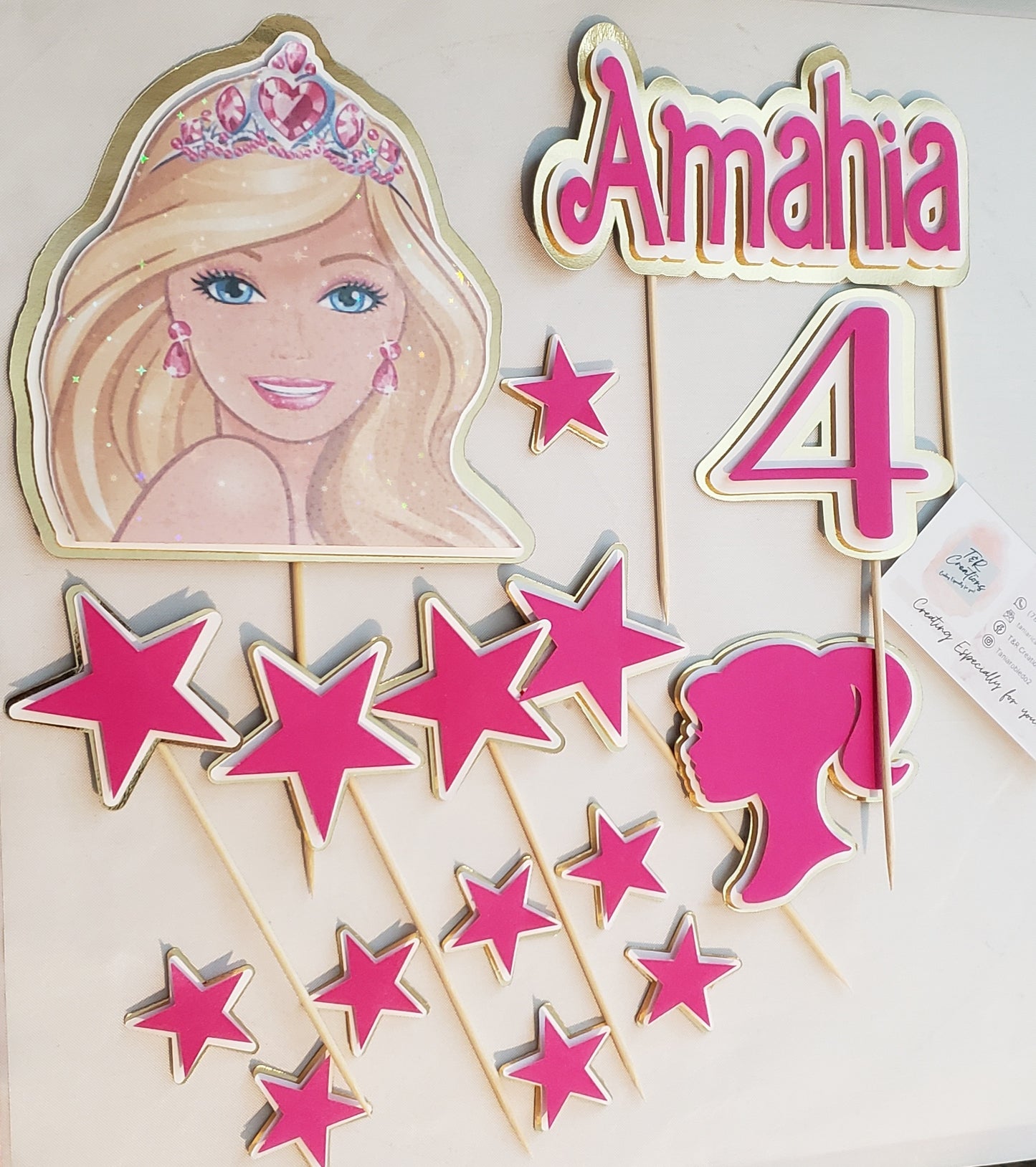 Princess Doll Personalized Cake Topper – Custom Name | Pink Elegant Birthday Decoration