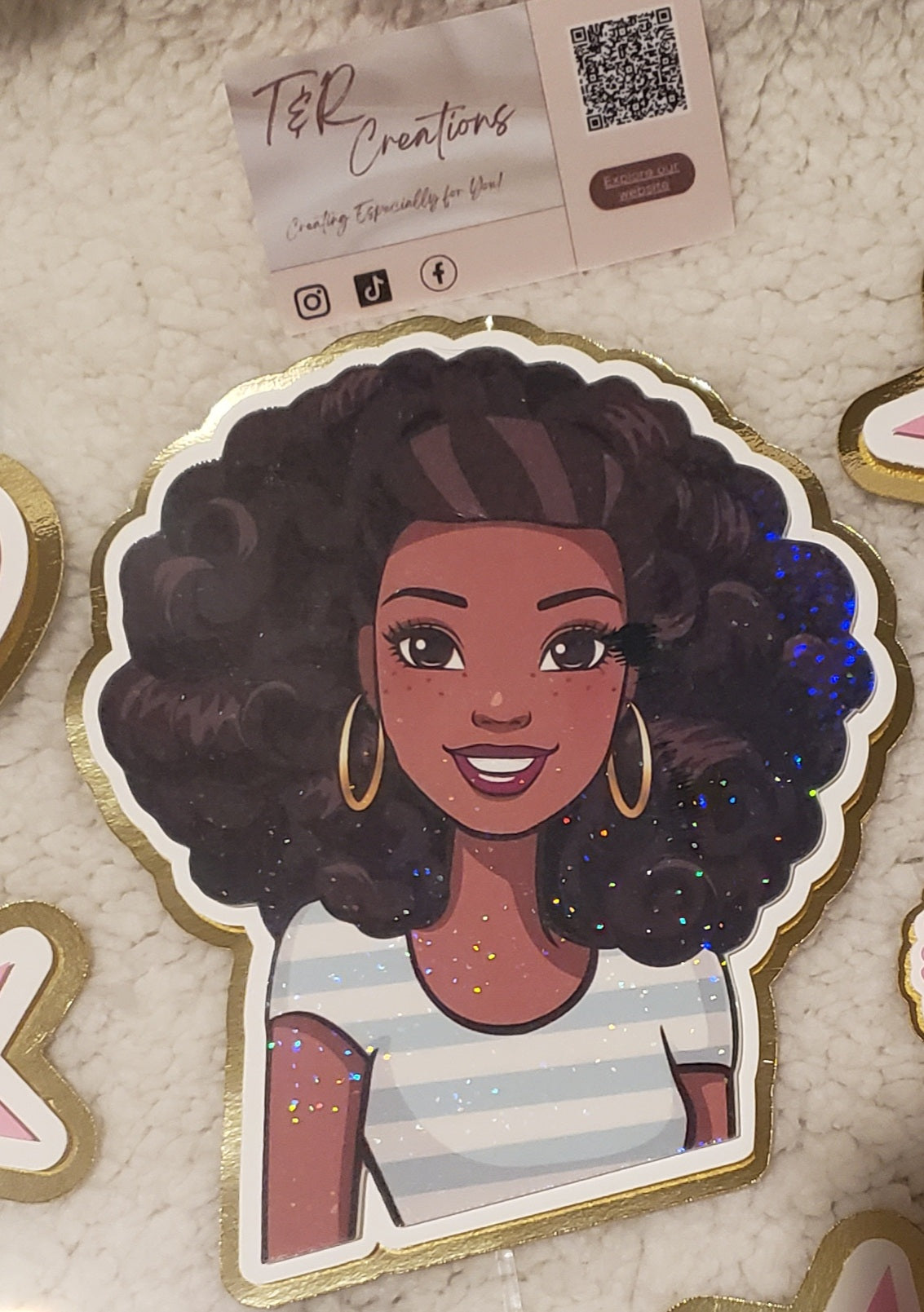 AfroAmerican Doll Personalized Cake Topper – Custom Name | Elegant Birthday Decoration
