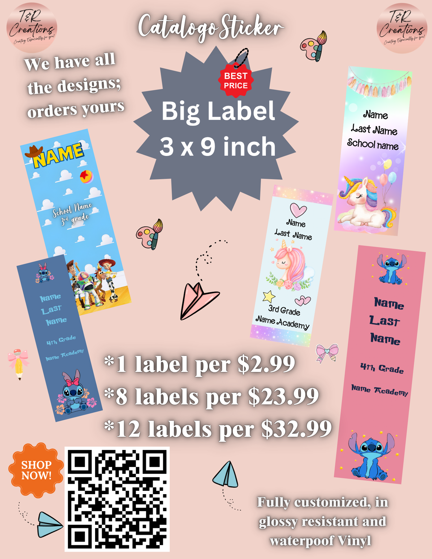 Magical Princess-Inspired Waterproof Big Stickers | Personalized School