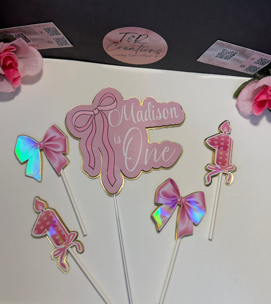 Coquette personalized Cake Topper – Custom Name | Pink Bow Birthday Decoration