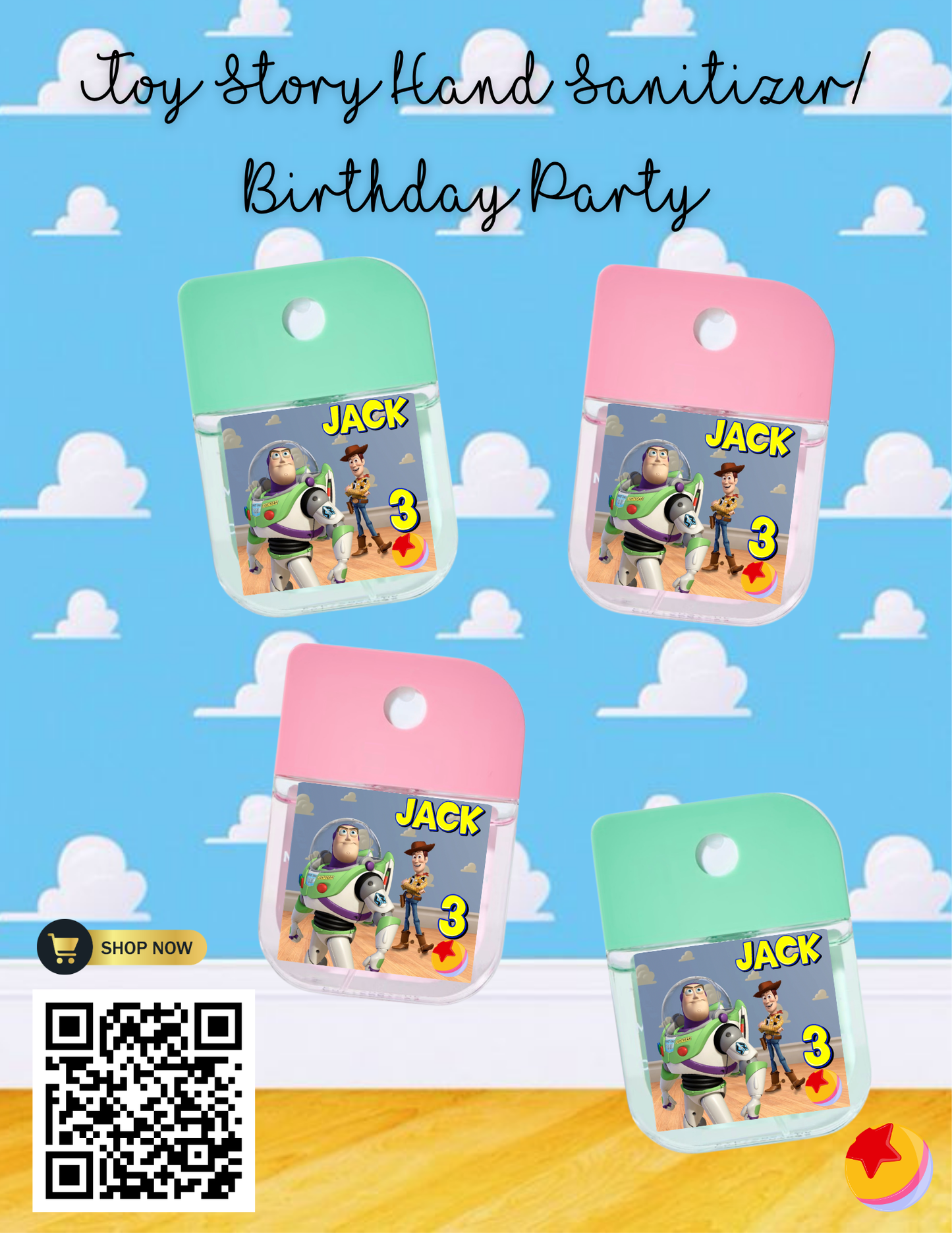 🧴✨ Personalized Toy Story Hand Sanitizer Favors