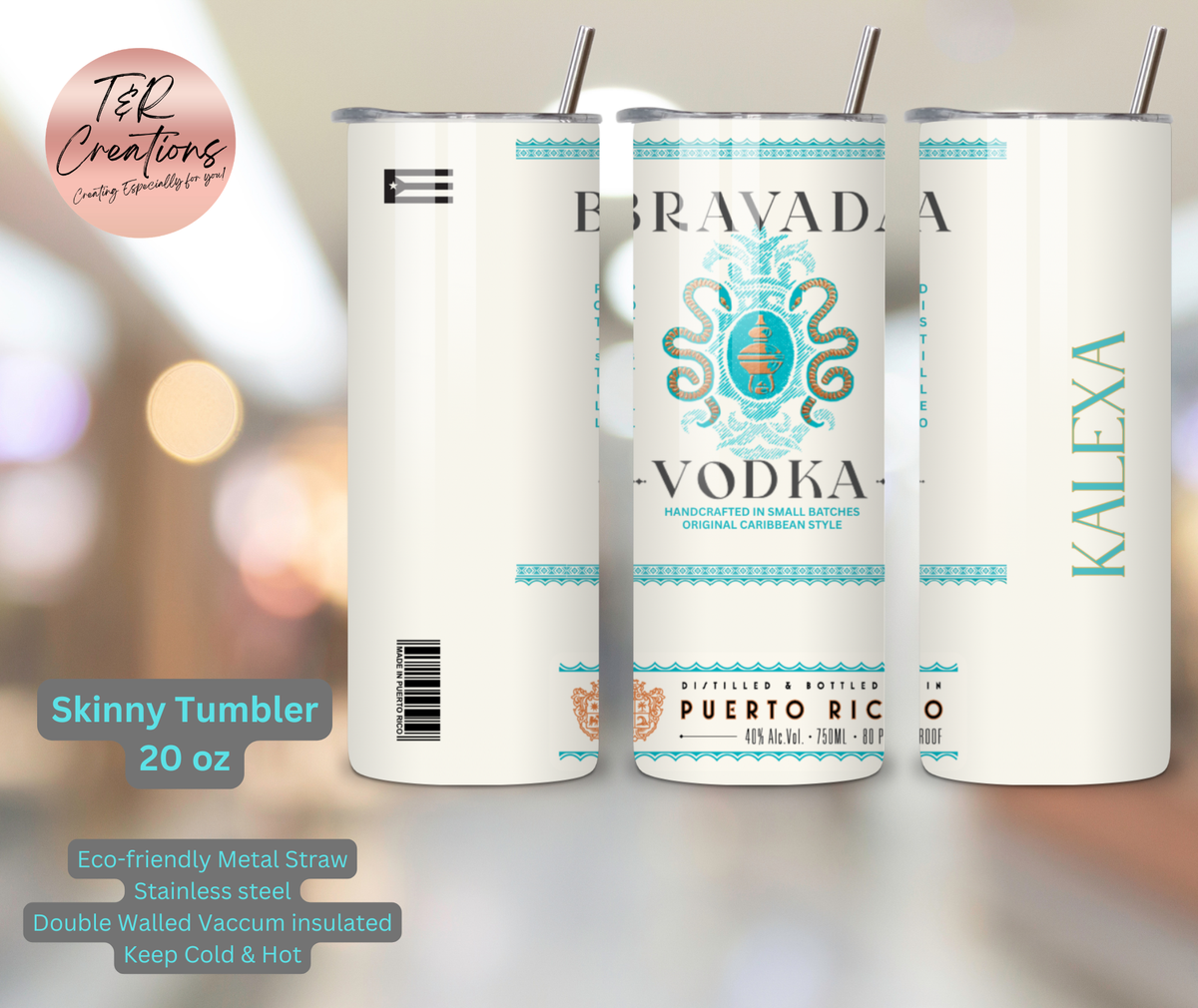 Custom Vodka Bottle Design Tumbler - 20 oz Skinny Tumbler