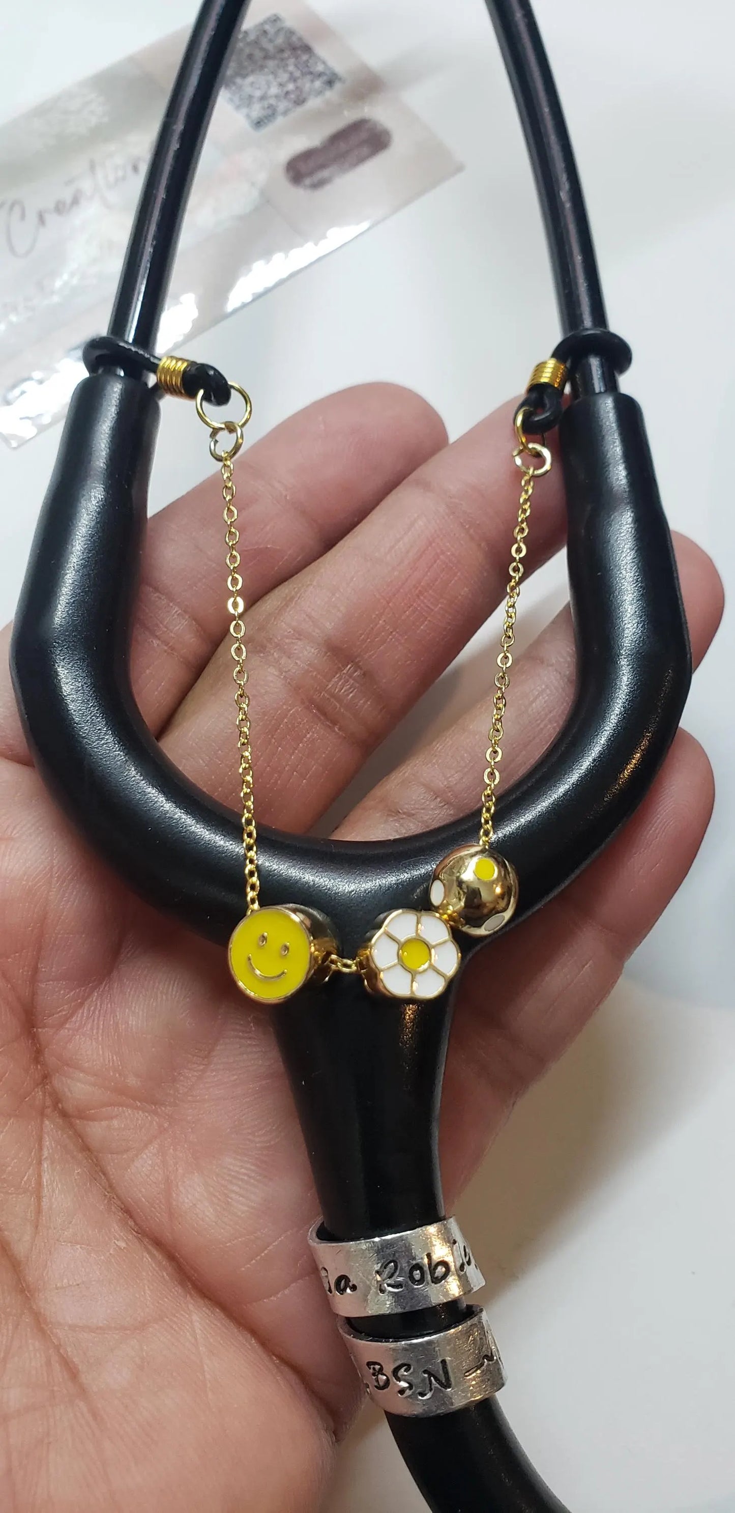 Gold Plated Stethoscope Chain with Charm: Nurse Accessory