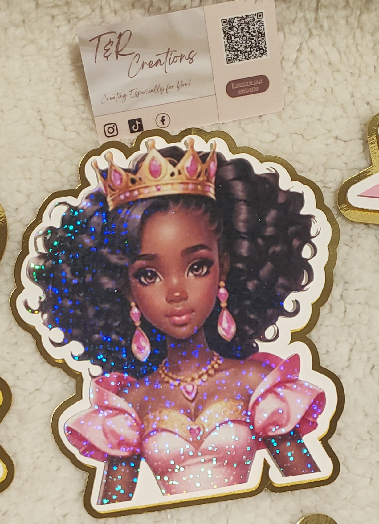 🎀 Personalized AfroAmerican Doll Cake Topper – Custom Name & Age | Elegant Birthday Decoration