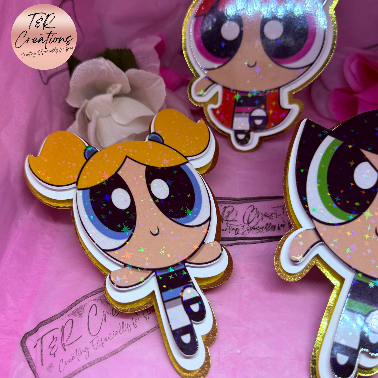 Personalized dolls Cake Topper – Custom Name | Friends Pink Elegant Birthday Decoration