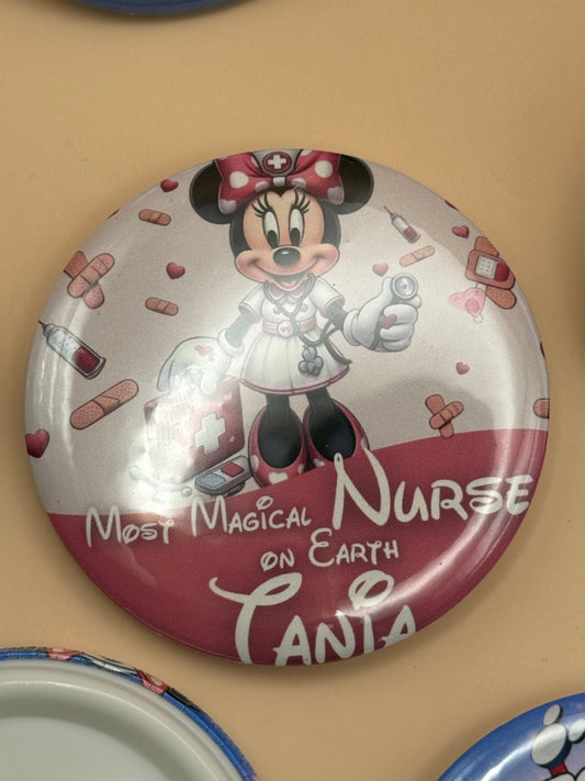Personalized Nurse Button – Custom Name Badge | Most Magical Nurse on Earth | RN, LPN, CNA Gift