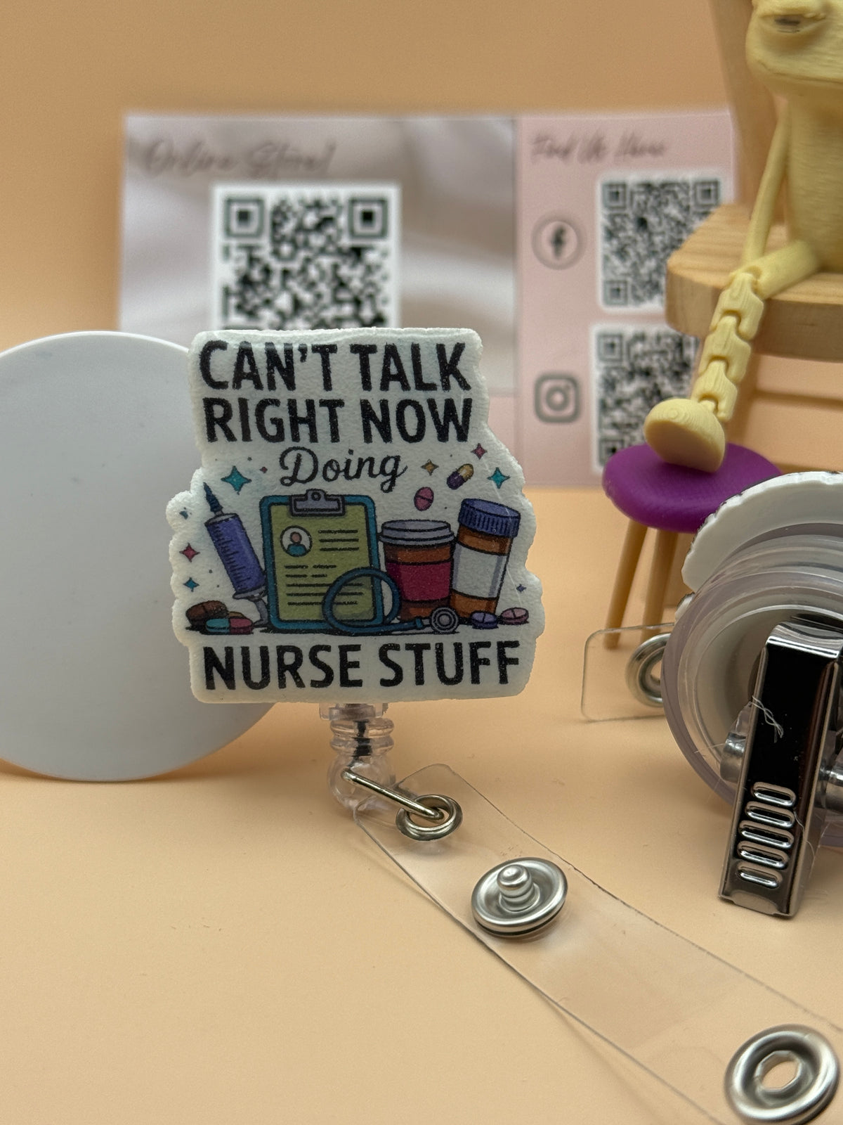 Nurse Stuff Funny Acrylic ID Badge Holder with Retractable Badge Reel | Custom Nurse Badge Holder | RN, LPN, CNA Gift