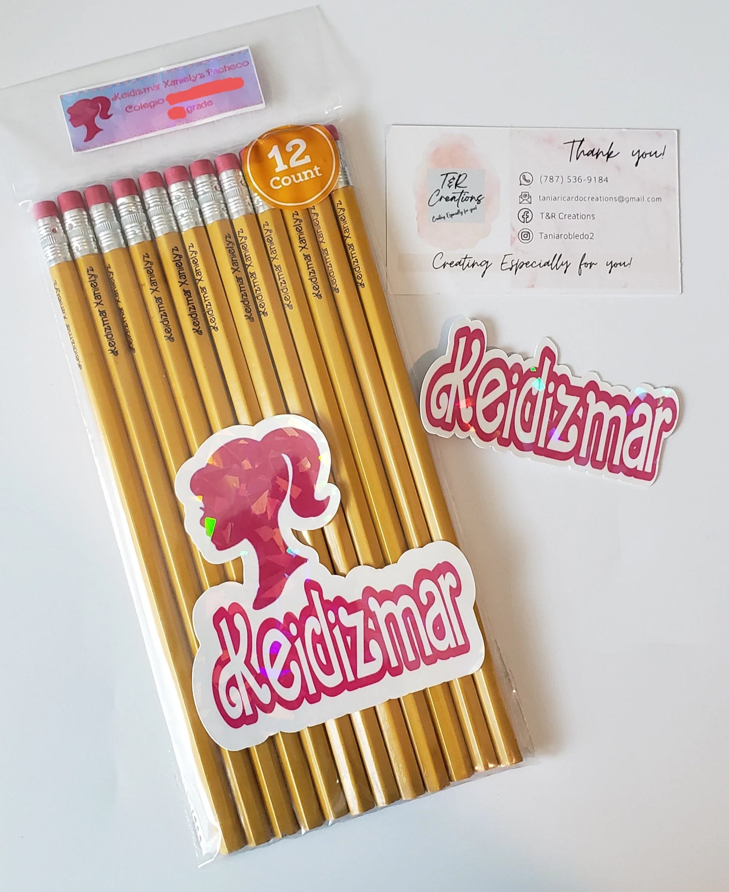 Custom Laser Engraved Wood Pencils - Doll Font, Back to School