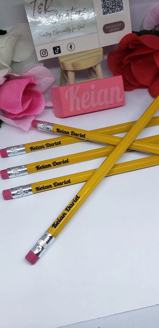 Custom Laser Engraved Wood Pencils - Doll Font, Back to School