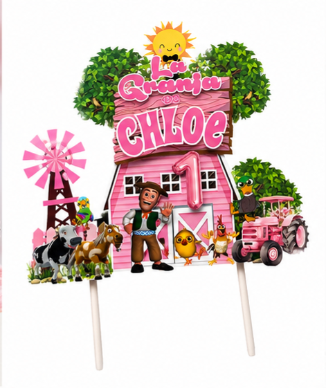 Pink Farm personalized Cake Topper – Custom Name | Farmer Birthday Decoration