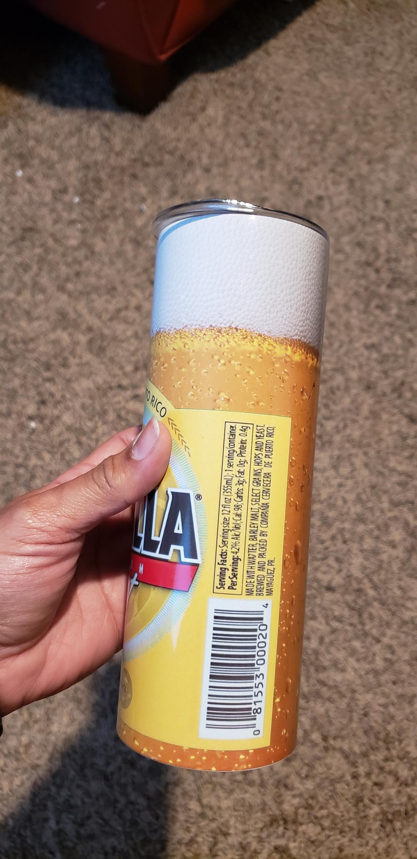 Custom Medalla Beer Tumbler: Puerto Rico Cerveza, 20 oz Skinny Tumbler