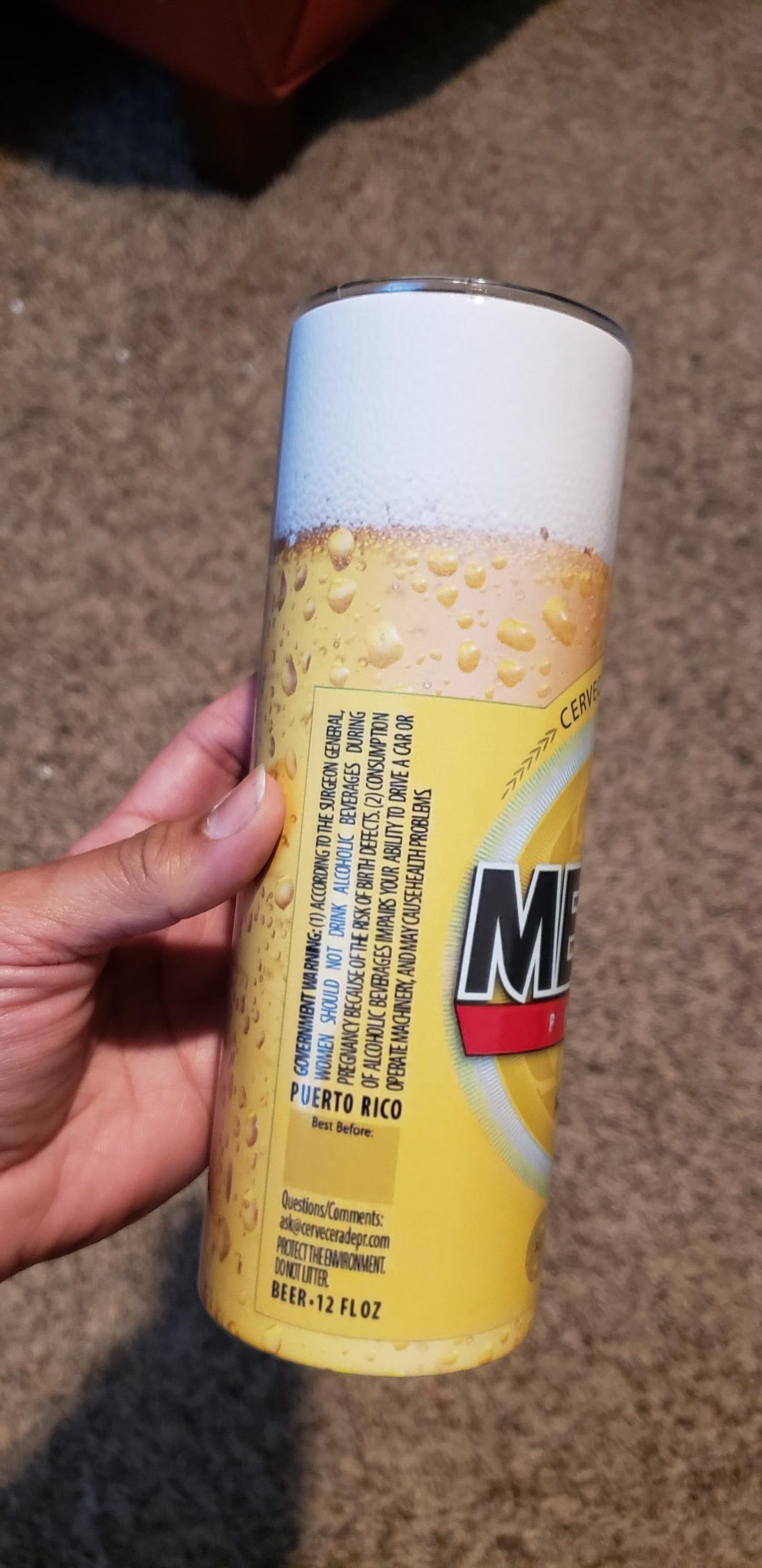 Custom Medalla Beer Tumbler: Puerto Rico Cerveza, 20 oz Skinny Tumbler