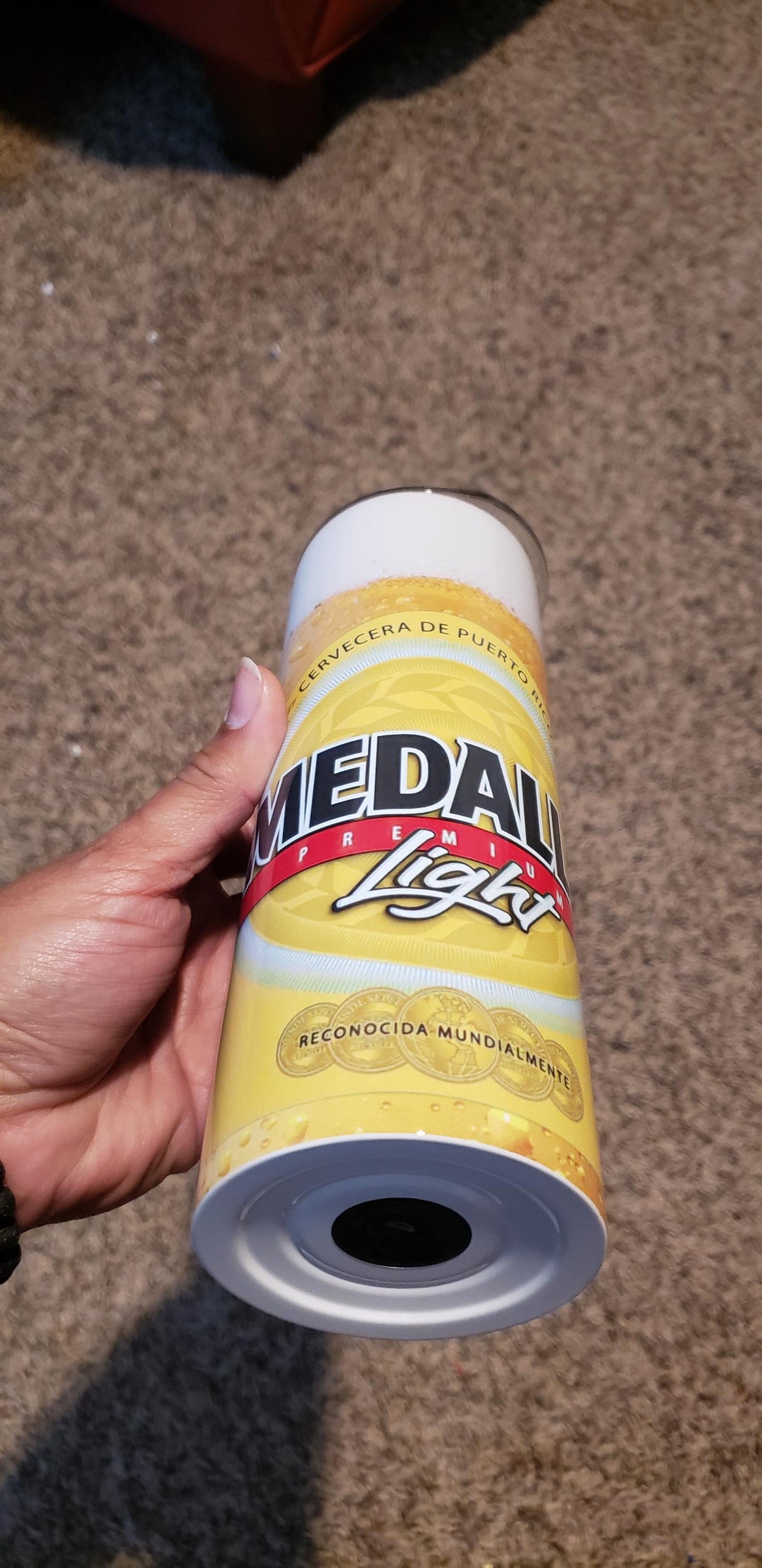 Custom Medalla Beer Tumbler: Puerto Rico Cerveza, 20 oz Skinny Tumbler