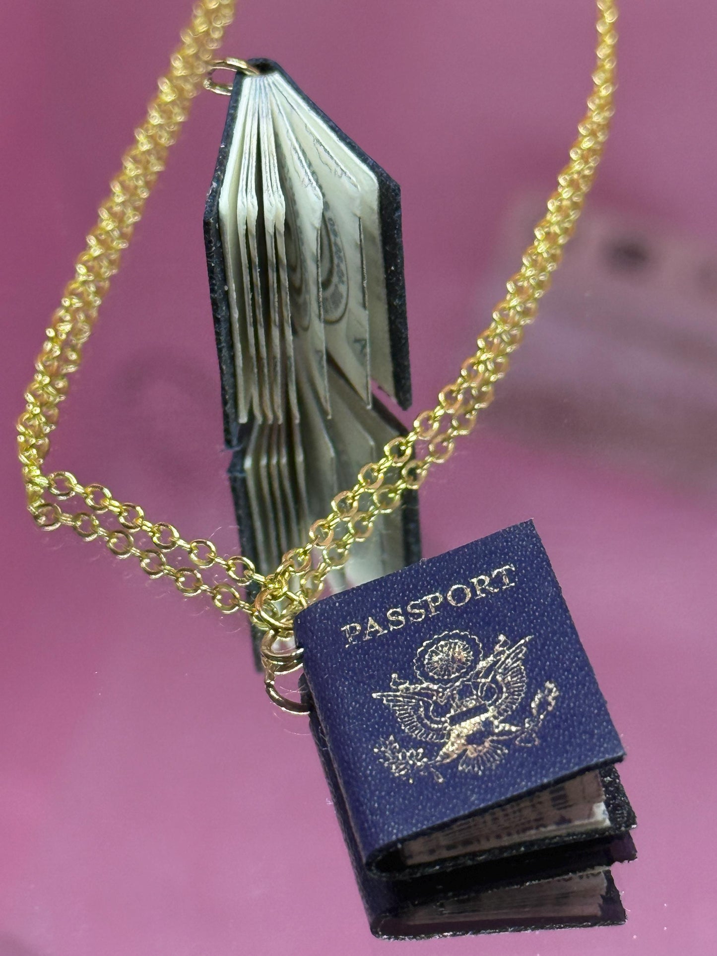 Passport Charm. Travel Style. Necklace Mini Book