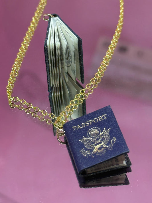 Passport Charm. Travel Style. Necklace Mini Book