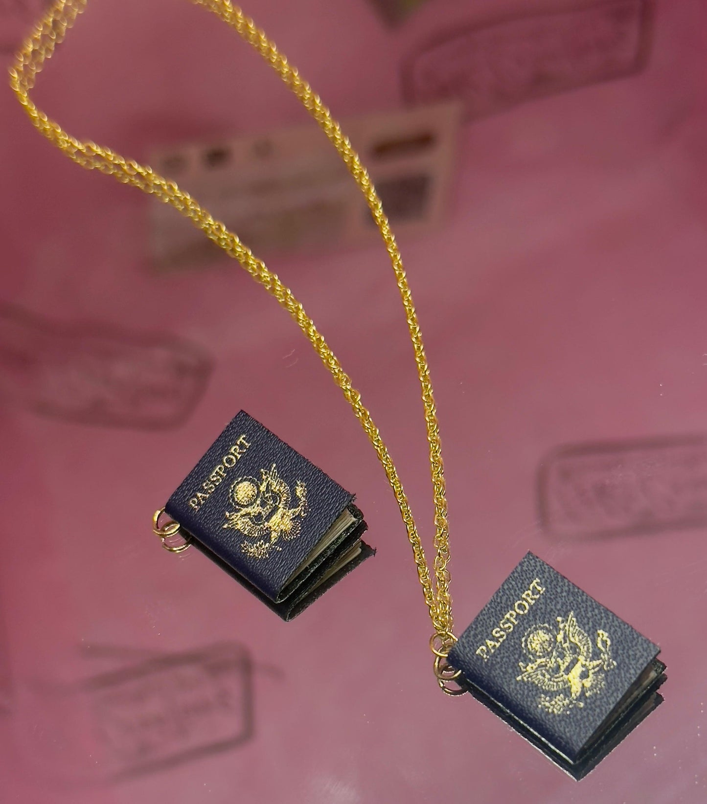 Passport Charm. Travel Style. Necklace Mini Book
