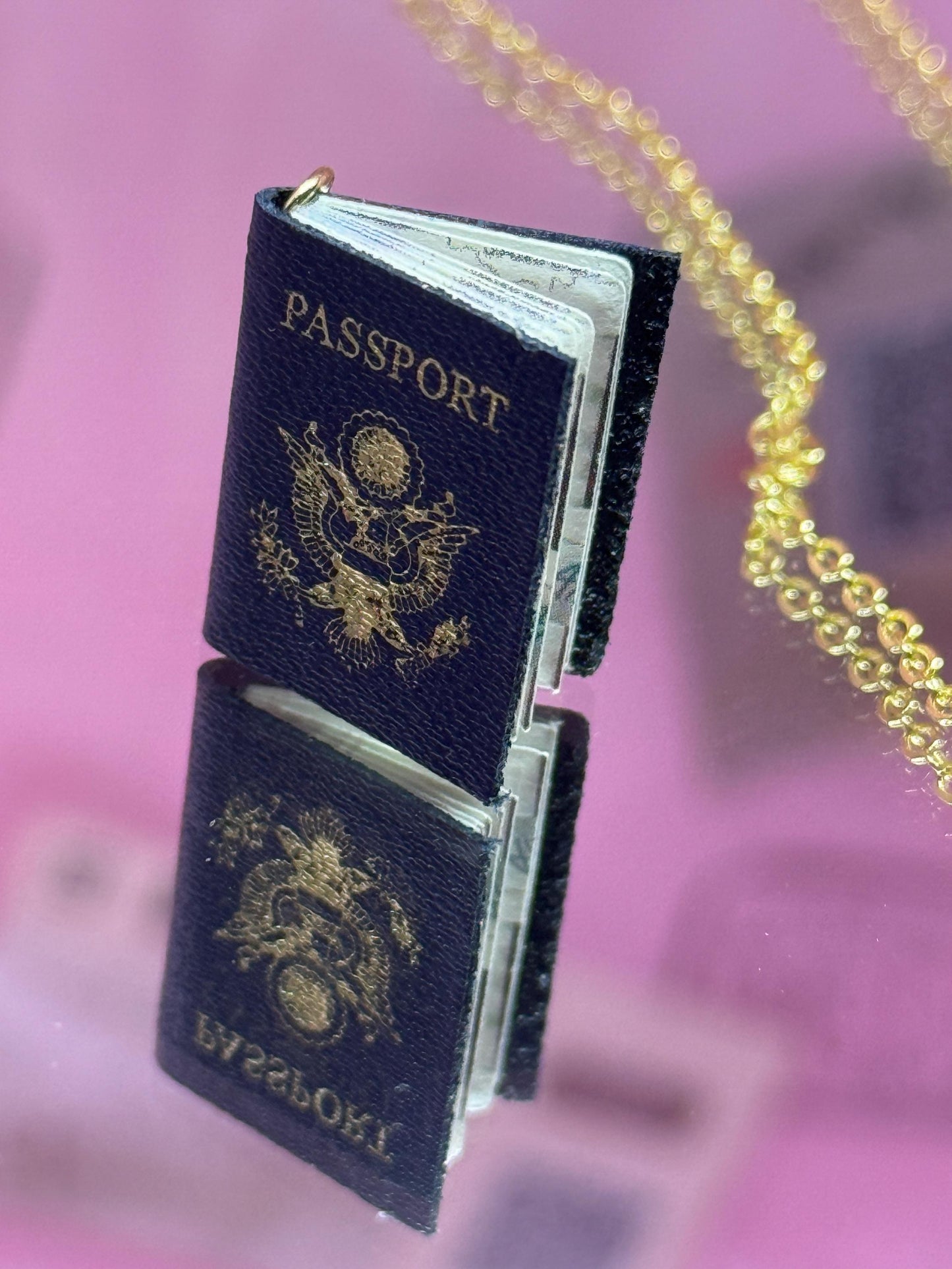 Passport Charm. Travel Style. Necklace Mini Book