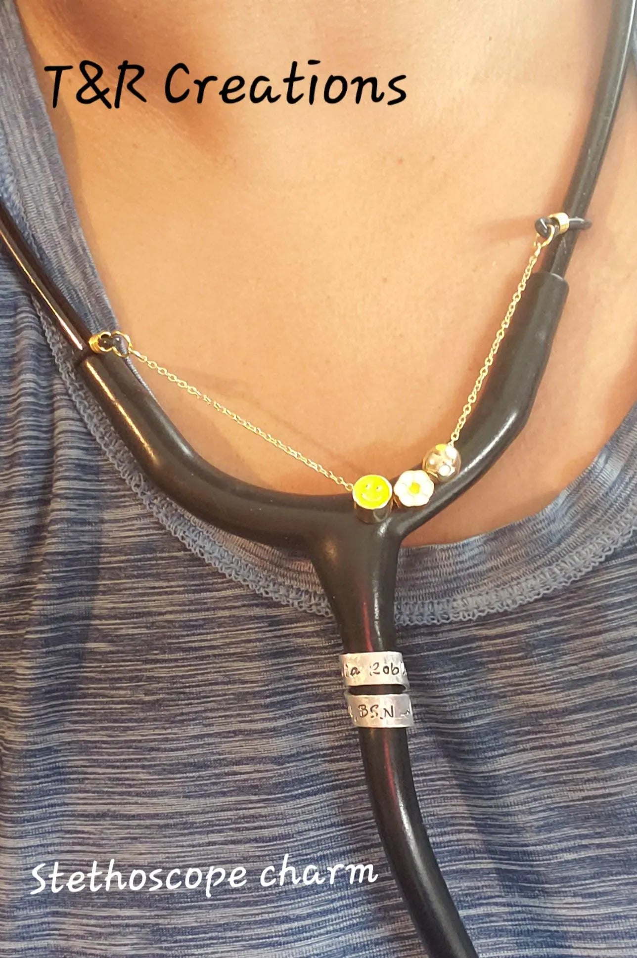 Gold Plated Stethoscope Chain with Charm: Nurse Accessory