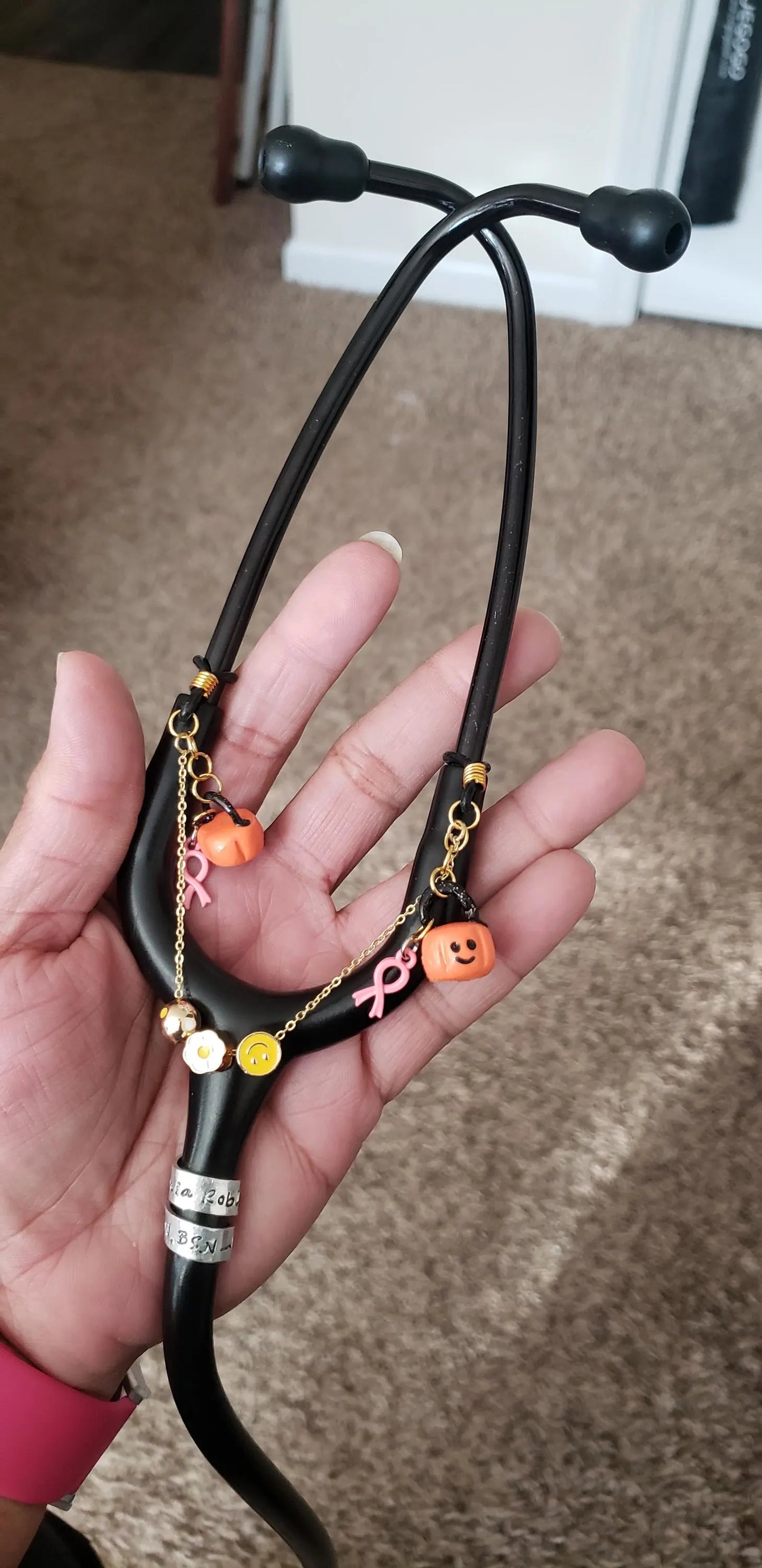 Gold Plated Stethoscope Chain with Charm: Nurse Accessory