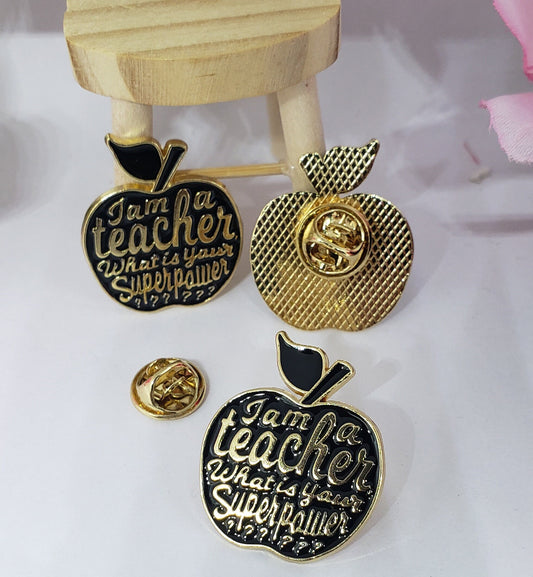 Teacher Superpower Apple black Enamel Pin - Handmade Teacher Gift