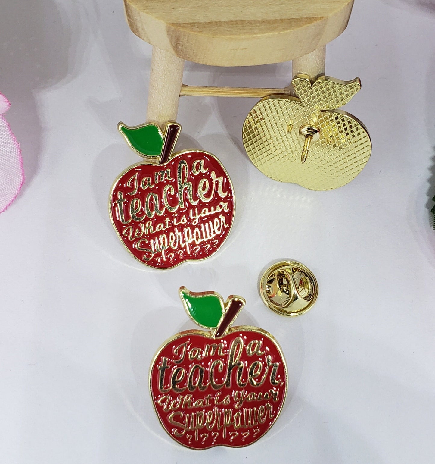Teacher Superpower Apple red Enamel Pin - Handmade Teacher Gift