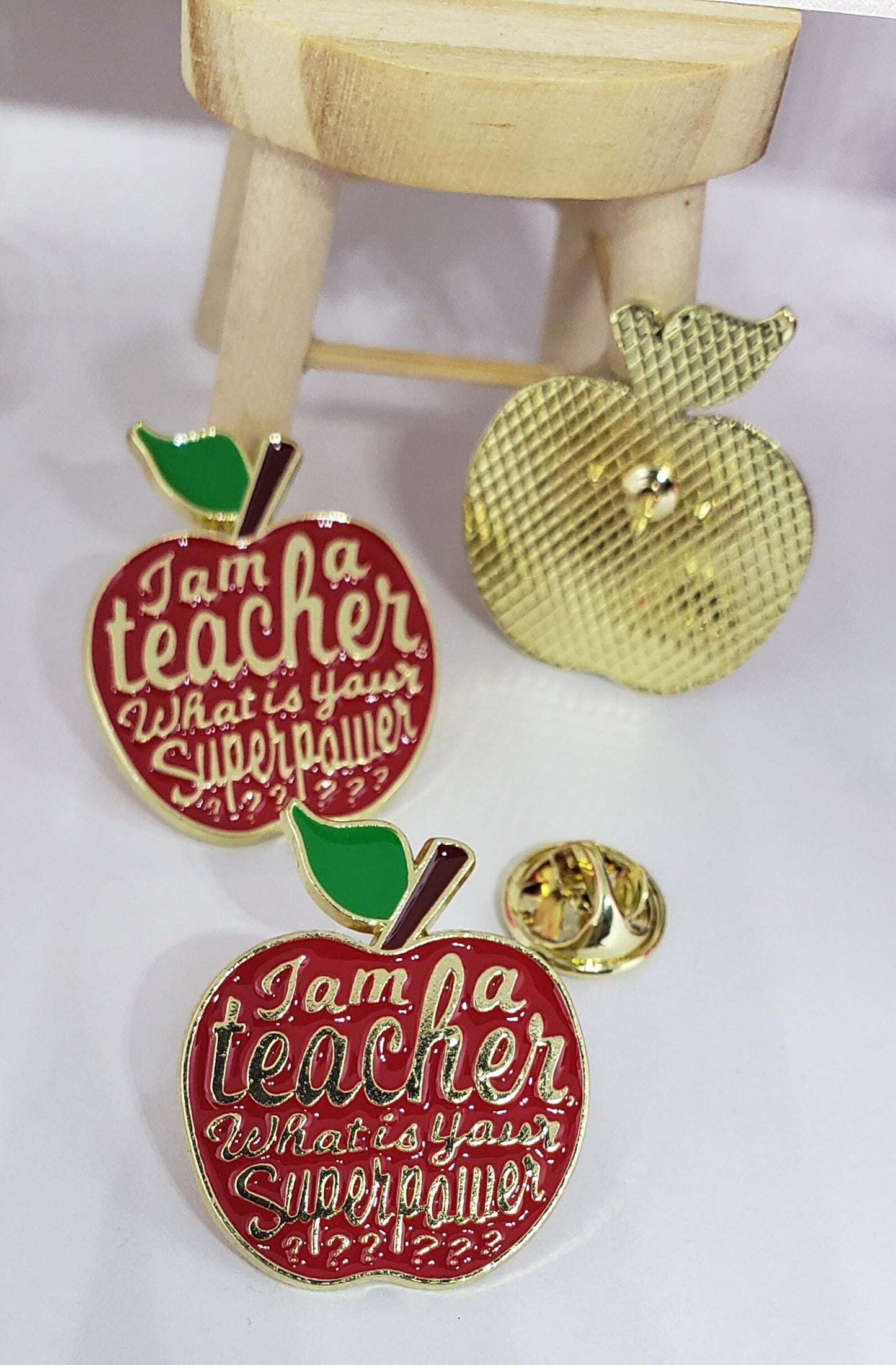 Teacher Superpower Apple red Enamel Pin - Handmade Teacher Gift