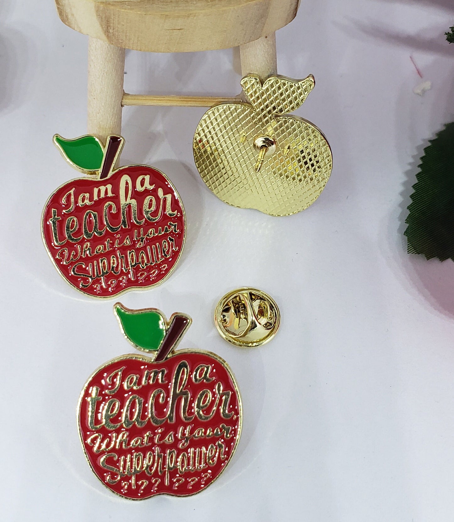 Teacher Superpower Apple red Enamel Pin - Handmade Teacher Gift